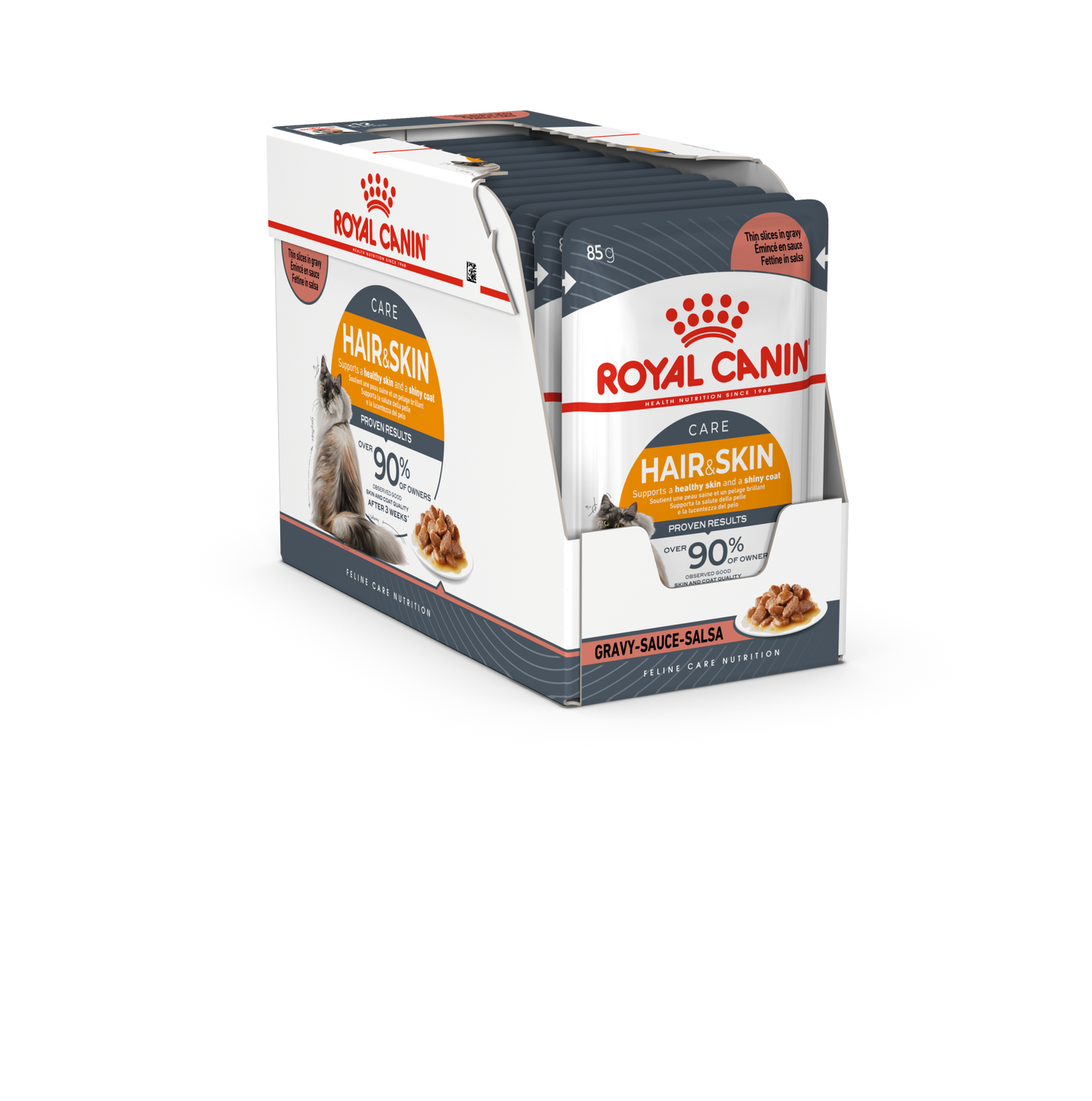 Royal Canin 12 x 85 gm Feline Care Nutrition Hair & Skin Gravy (Wet Food Pouches)