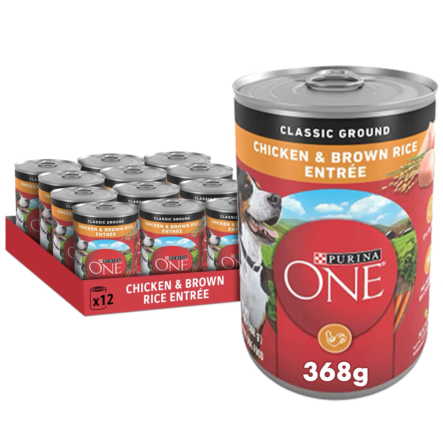(368gm) (Pack of 12) Purina ONE Classic Wet Dog Food with Ground Chicken & Brown Rice Entrée