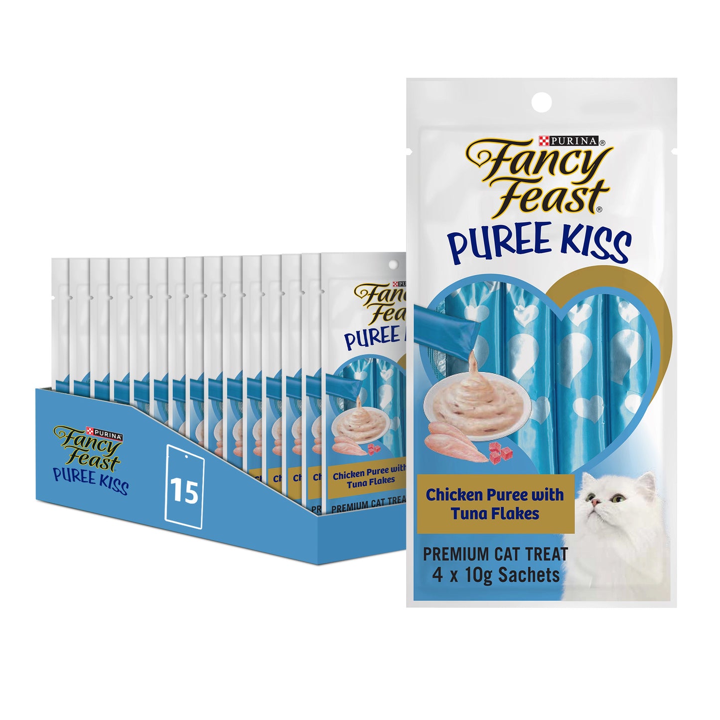 10gm (Pack of 60) Purina Fancy Feast Puree Kiss Chicken with Tuna Flakes Wet Cat Food