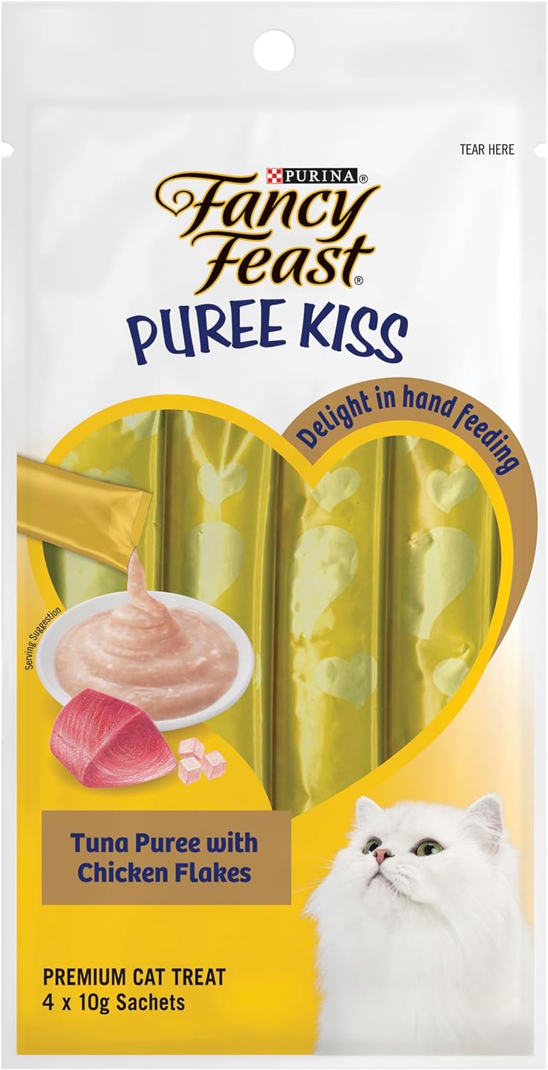 10gm (Pack of 60) Purina Fancy Feast Puree Kiss Tuna with Chicken Flakes Wet Cat Food