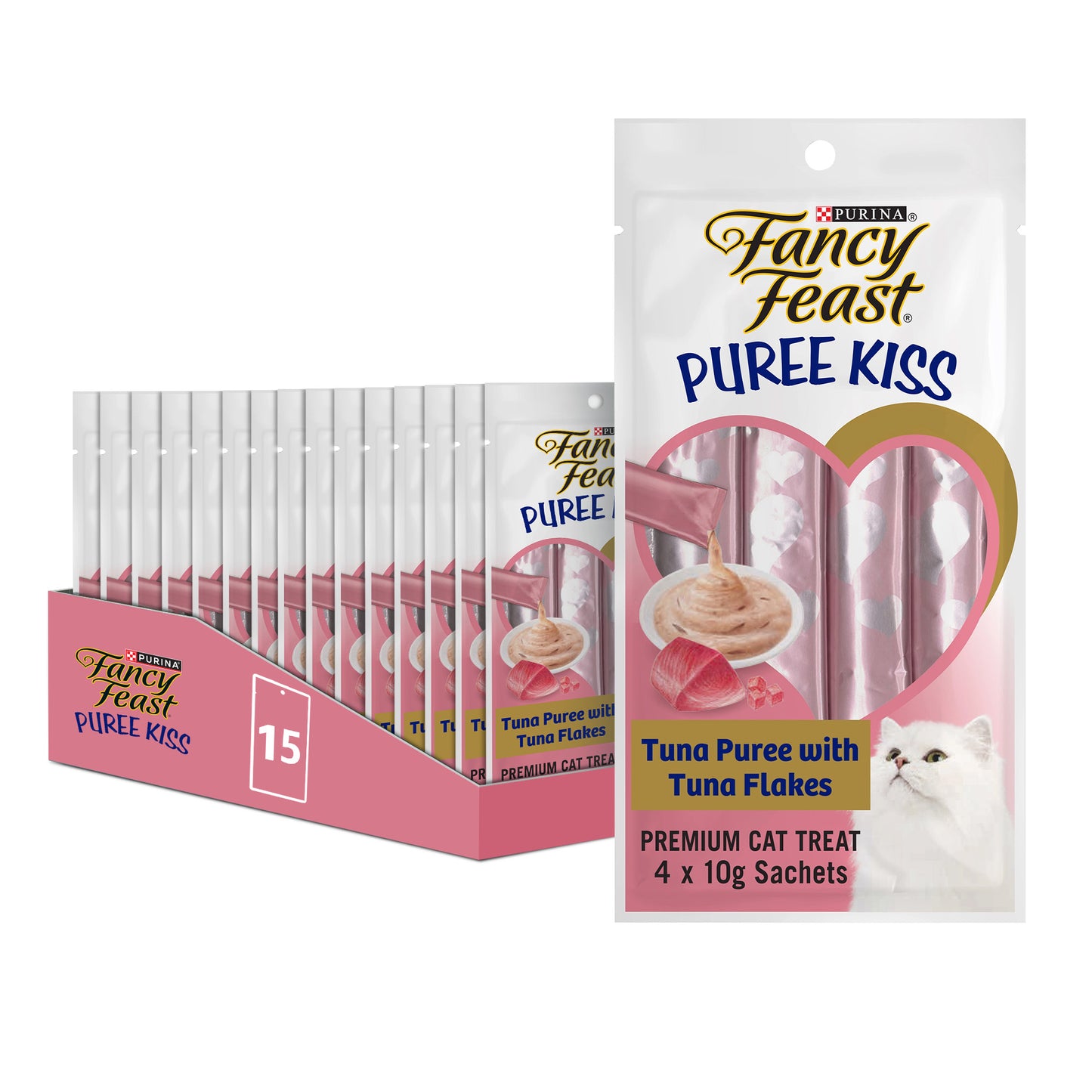 (10g Pack of 4) Purina Fancy Feast Puree Kiss Tuna with Tuna Flakes Wet Cat Food