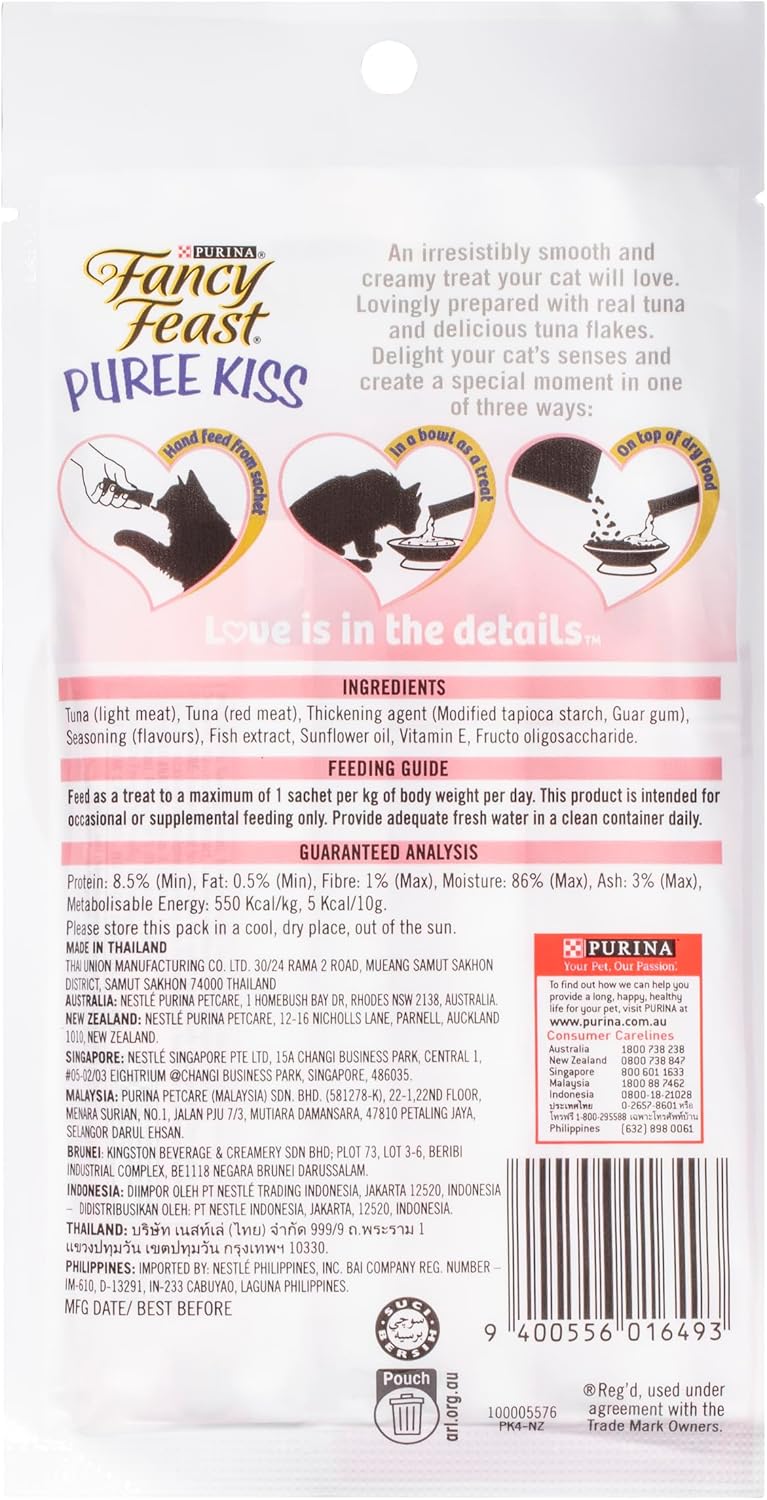 (10g Pack of 4) Purina Fancy Feast Puree Kiss Tuna with Tuna Flakes Wet Cat Food