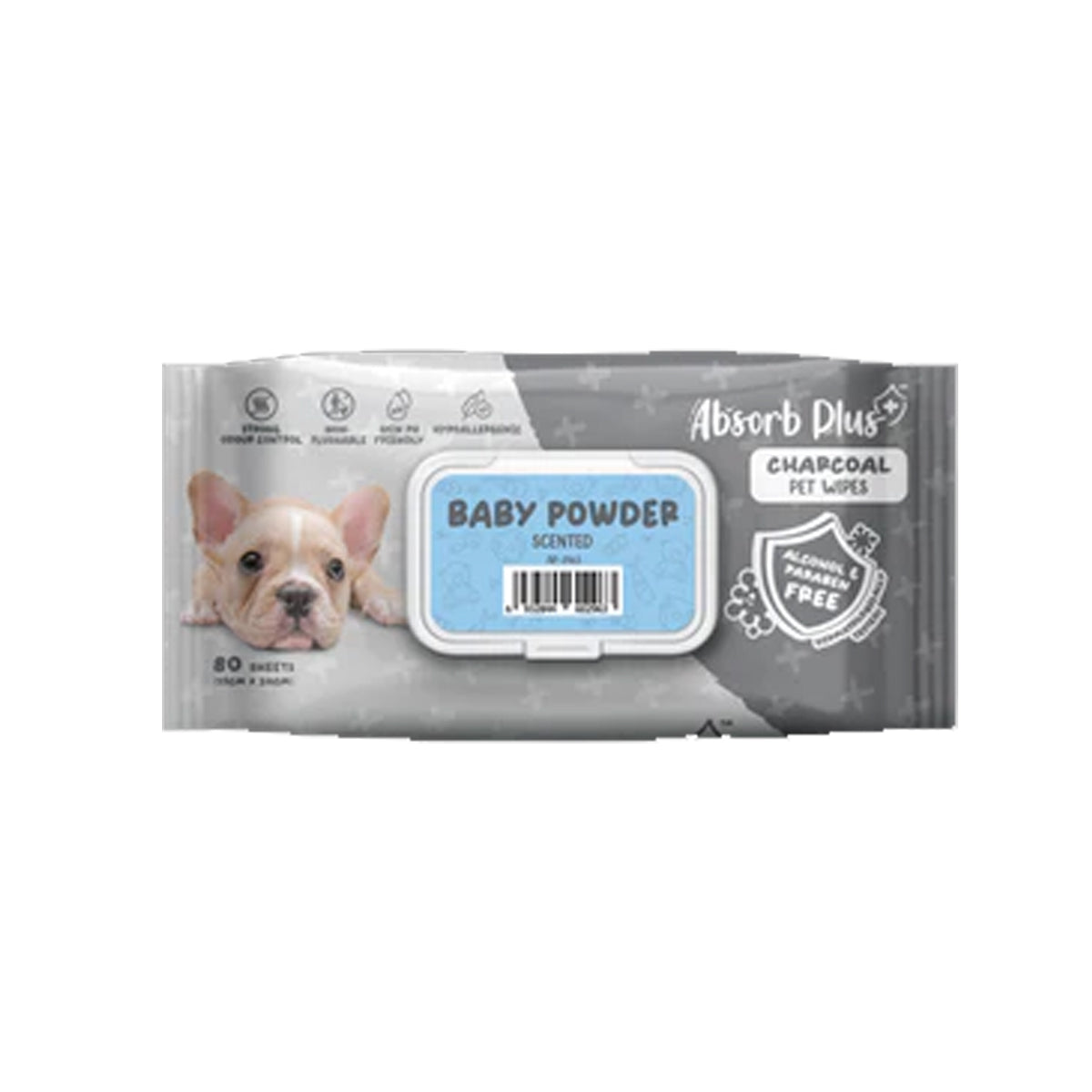 Absorb Plus Charcoal Pet Wipes Baby Powder Scented