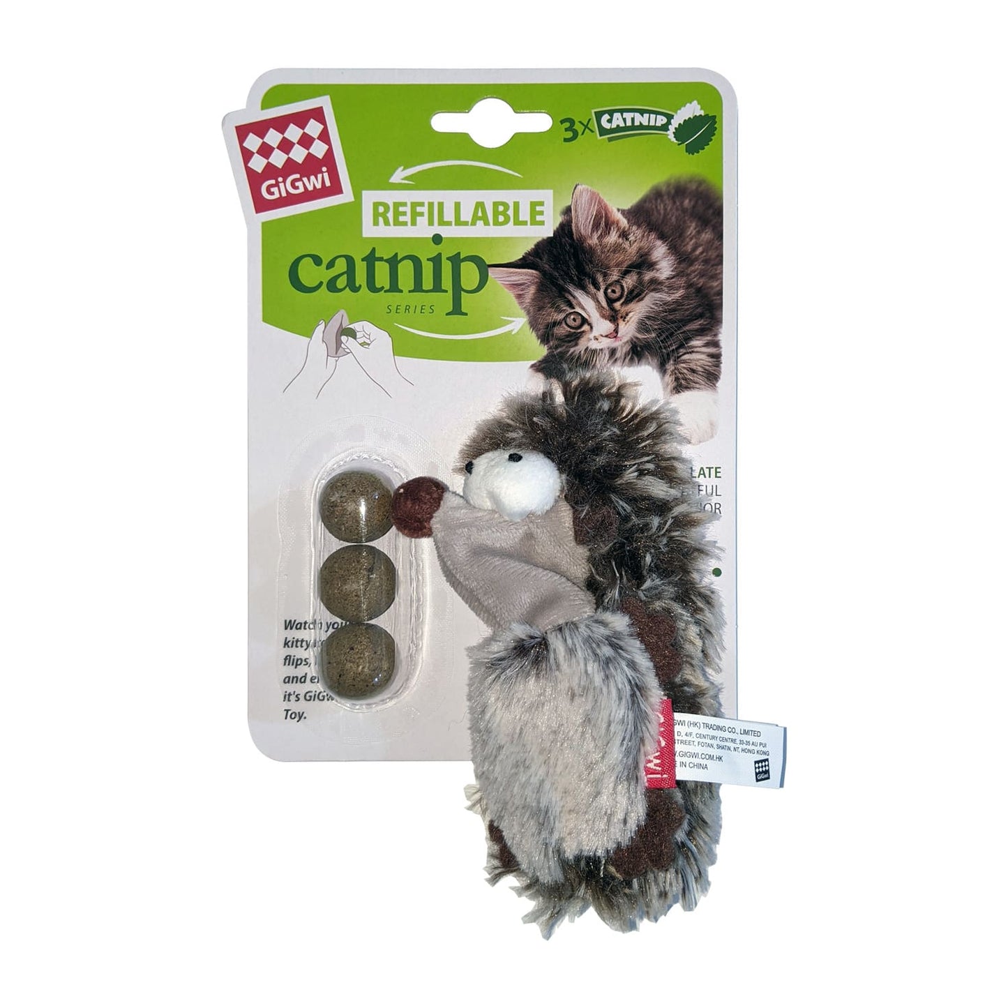 Hedgehog Refillable Catnip with 3 catnip balls