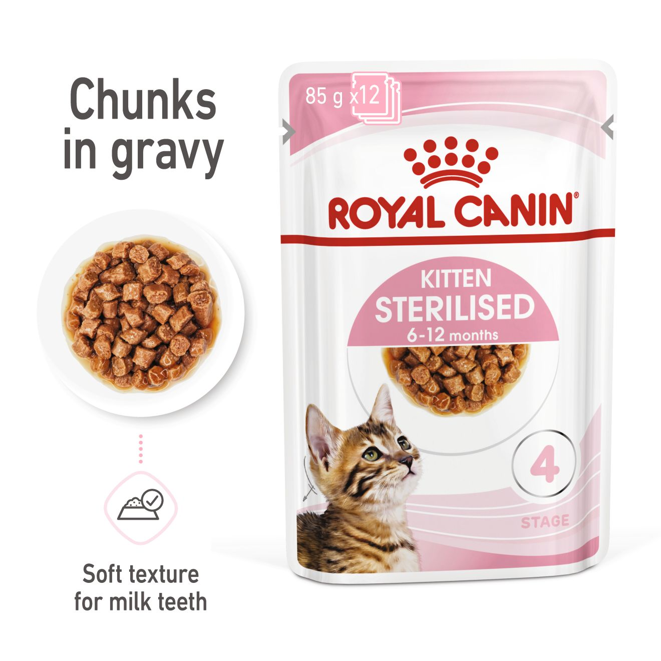 Royal Canin 12 x 85 gm Feline Health Nutrition Kitten Sterilised Gravy (Wet Food Pouches)