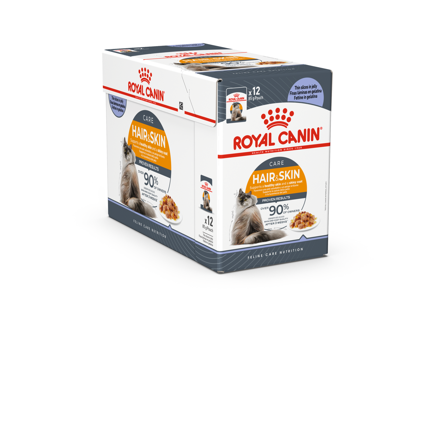 Royal Canin 12 x 85 gm Feline Care Nutrition Hair & Skin Jelly (Wet Food Pouches)