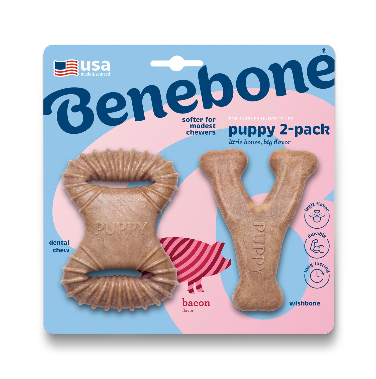 Benebone Puppy 2-Pack Dental Chew/Wishbone (Tiny) - Bacon