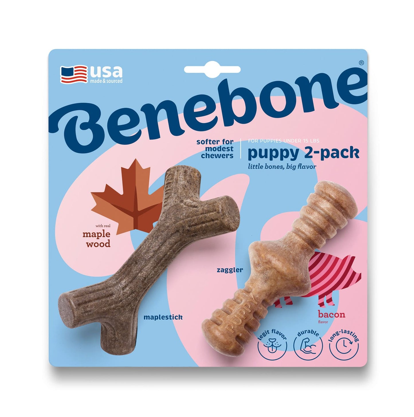 Benebone Puppy 2-Pack Maplestick/Zaggler (Tiny) - Bacon