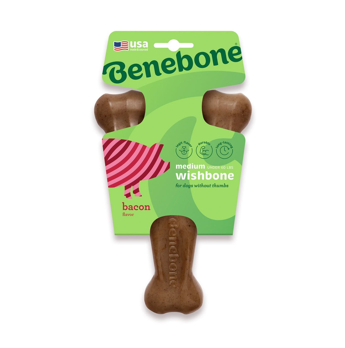 Benebone Wishbone Dog Chew Toy - Bacon - Medium