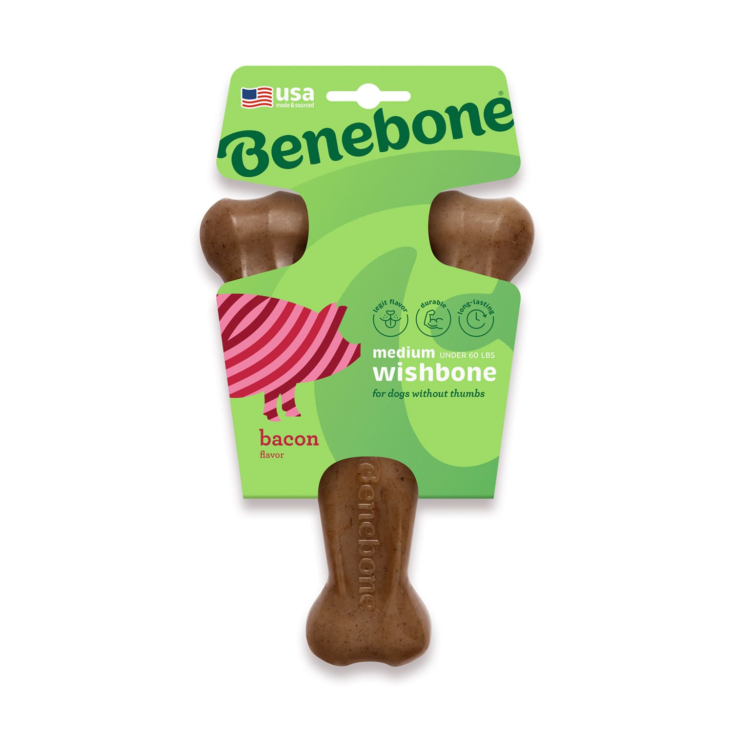 Benebone Wishbone Dog Chew Toy - Bacon - Medium