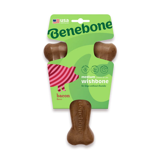 Benebone Wishbone Dog Chew Toy - Bacon - Medium