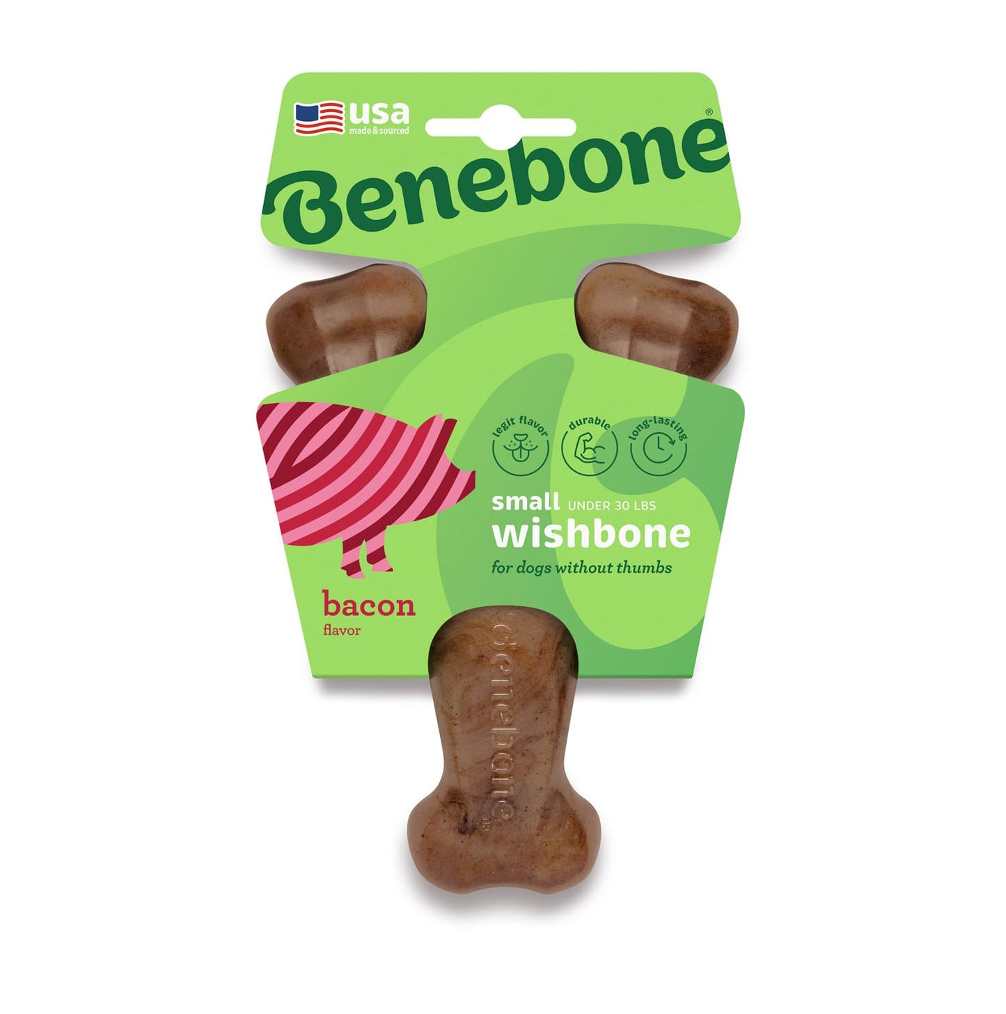 Benebone Wishbone Dog Chew Toy - Bacon - Small