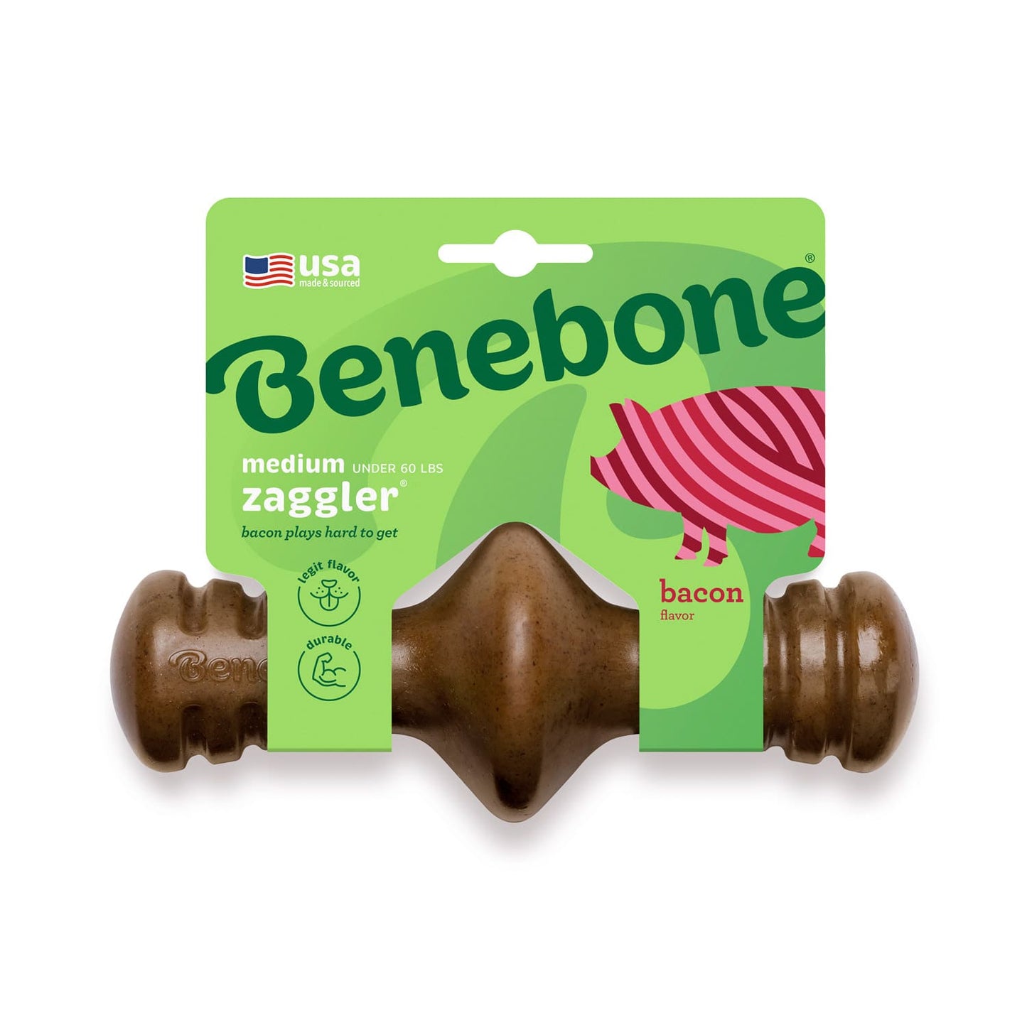 Benebone Zaggler Dog Chew Toy - Bacon - Medium