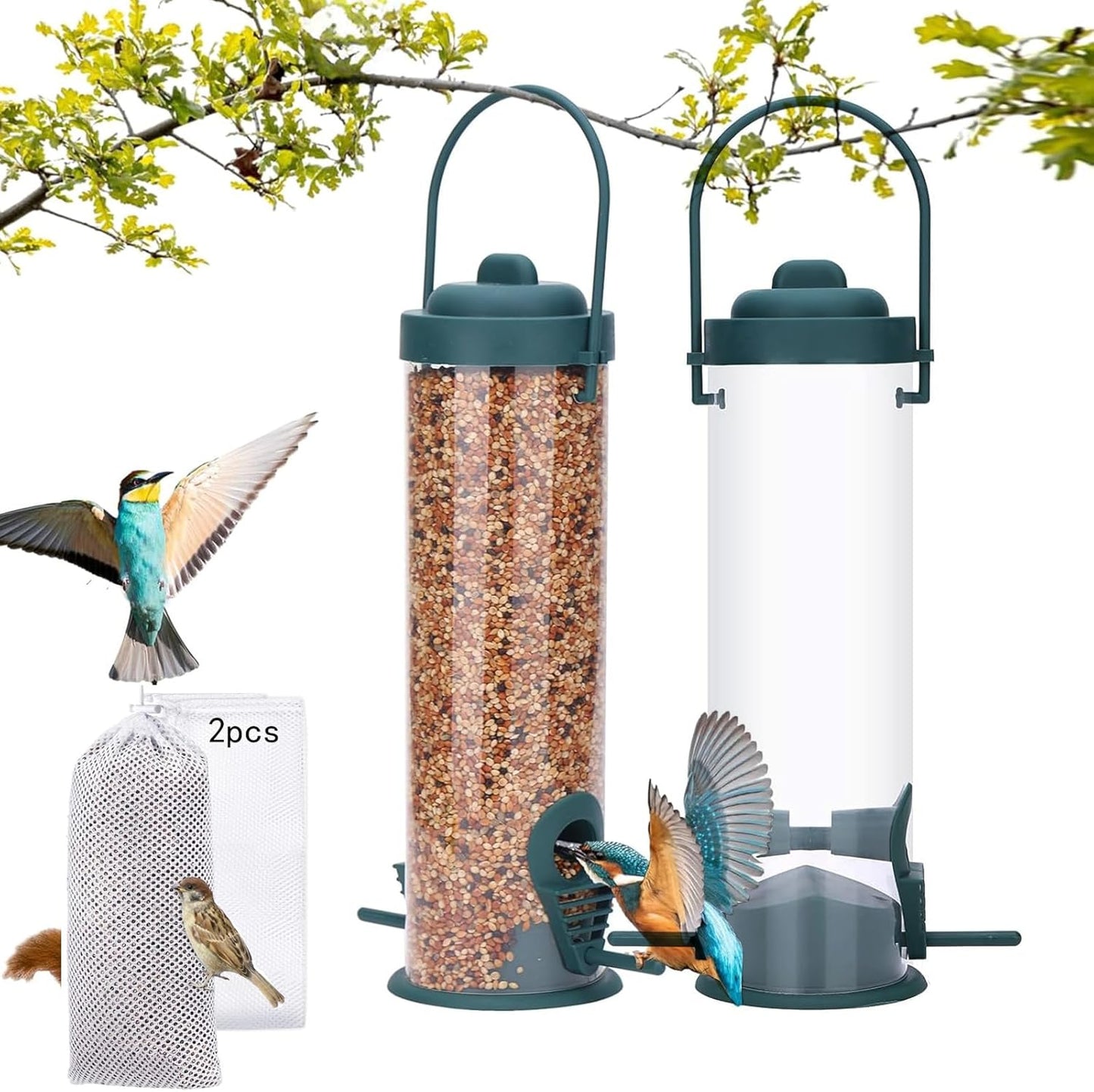 2PCS Outdoor Hanging Wild Bird Feeder, Finch Feeder for Garden Backyard Decoration Attractive Metal Thistle Feeder