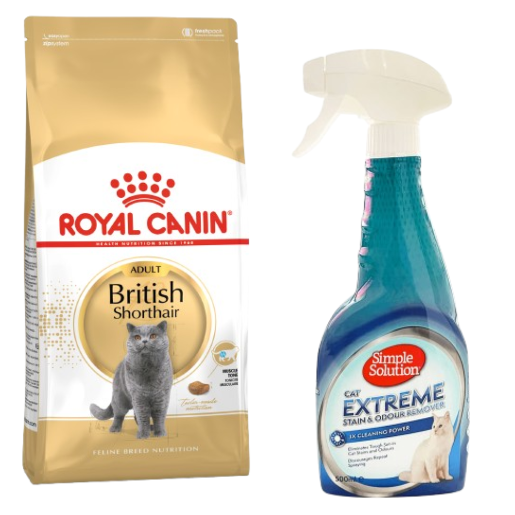 Royal Canin Feline Breed Nutrition British Shorthair 4kg + Simple Solution Extreme Cat Urine Stain & Odor Remover 500ml