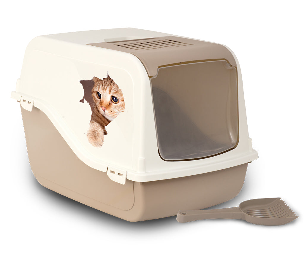 Cat Litter Box ARIEL(TOP FREE) with Design - Tan