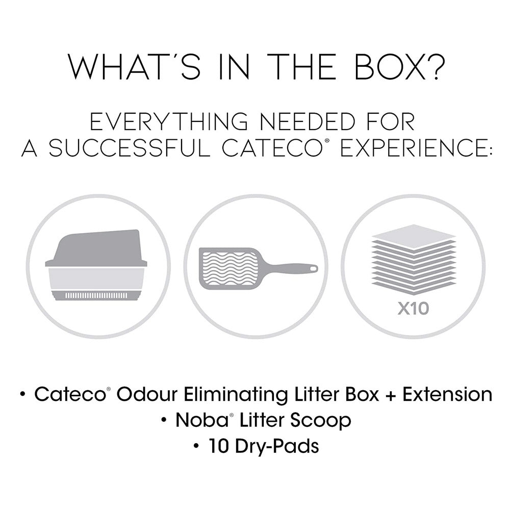 Cateco Cat Litter Box Complete Starter Kit with Height Extension, 10 Dry-Pads and Scoop