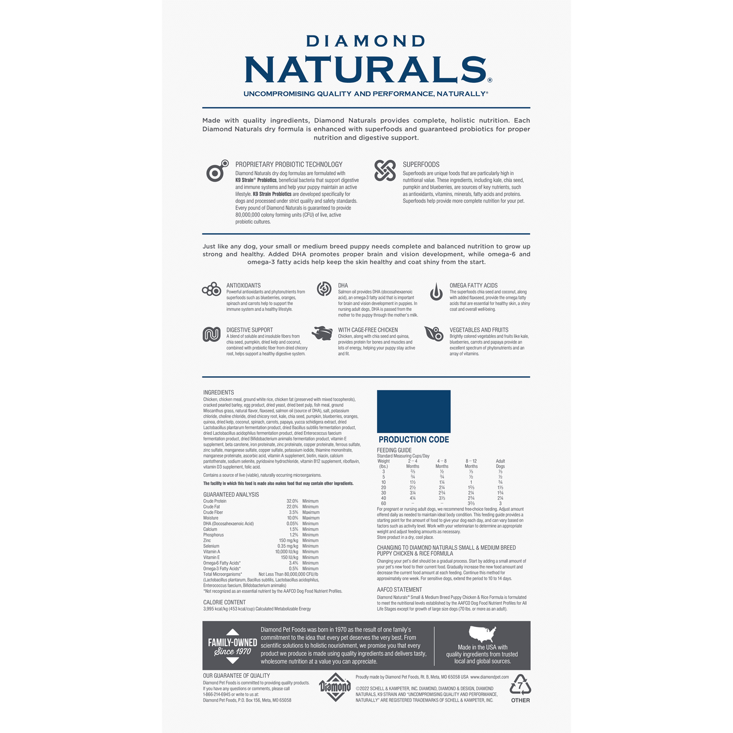 Diamond Naturals Small and Medium Breed Puppy Rich in Chicken & Rice - 2Kg (4.40 lbs)