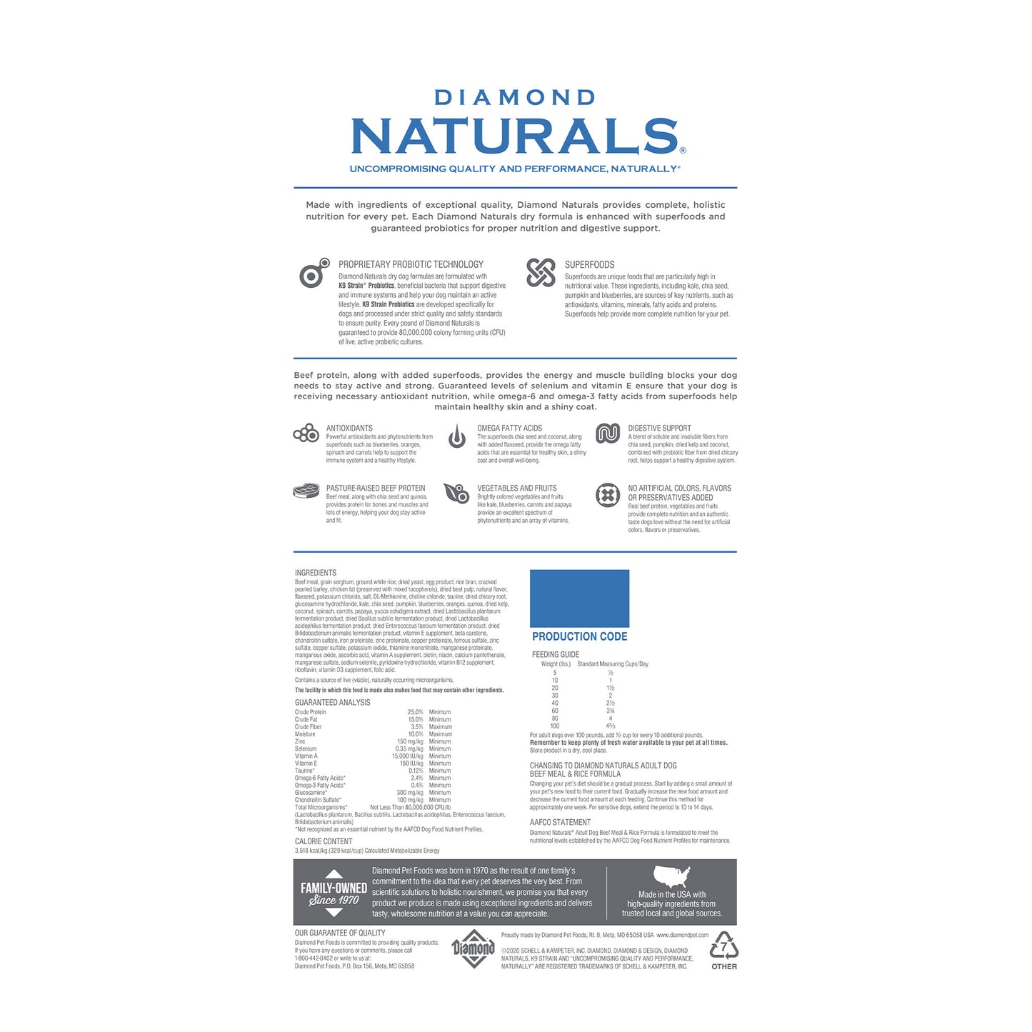 Diamond Naturals Adult Dog Beef Meal & Rice Formula - 18.14 Kg(40 lbs)