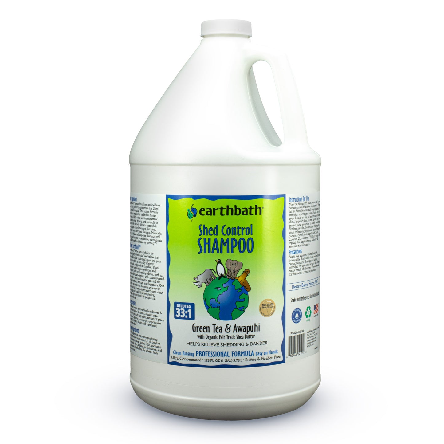 earthbath® Shed Control Shampoo Green Tea & Awapuhi with Organic Fair Trade Shea Butter Helps Relieve Shedding & Dander Made in USA 128 oz (1 Gallon)