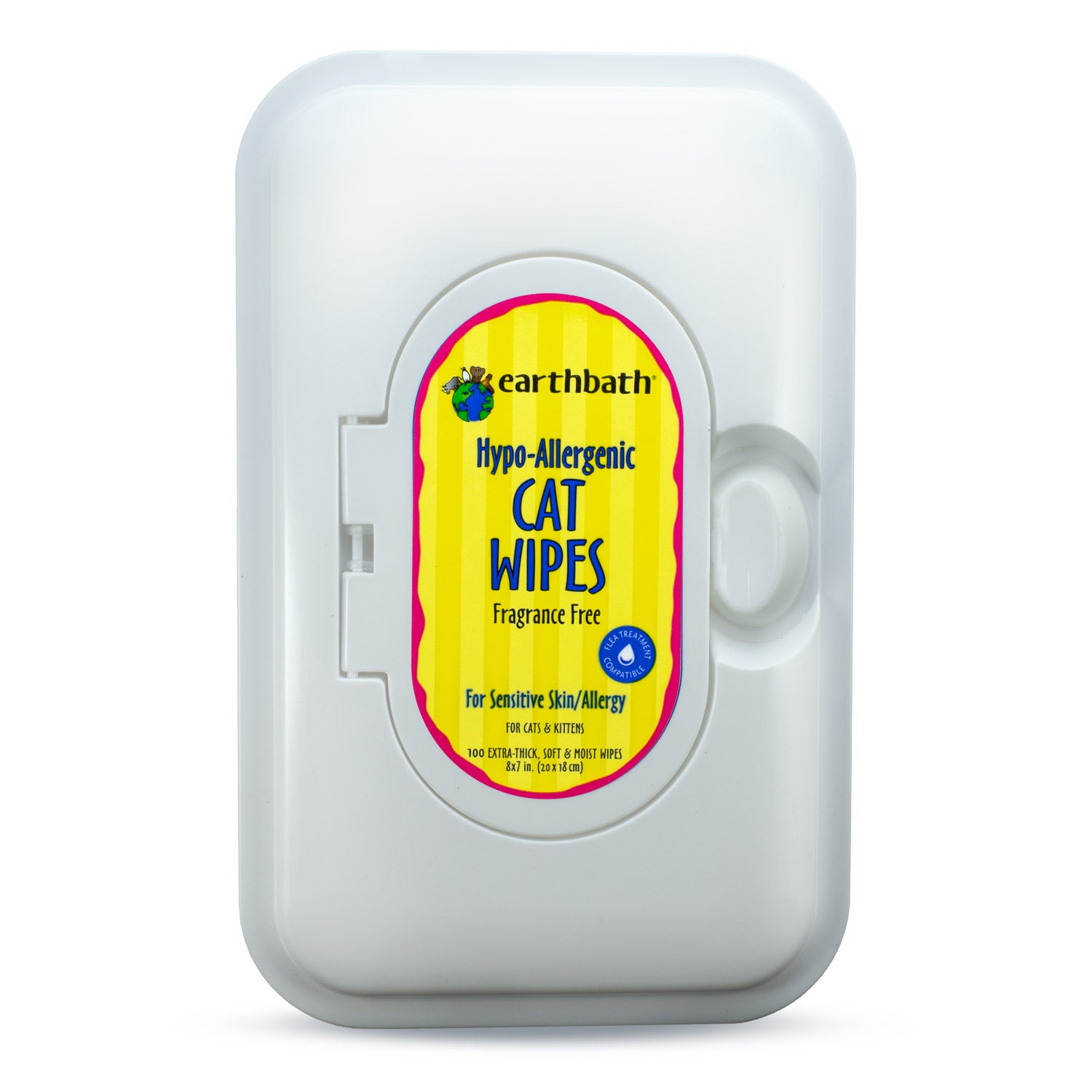 earthbath® Cat Grooming Wipes with Awapuhi, Hypo-Allergenic & Fragrance Free, Cleans & Conditions, 100 ct re-sealable container