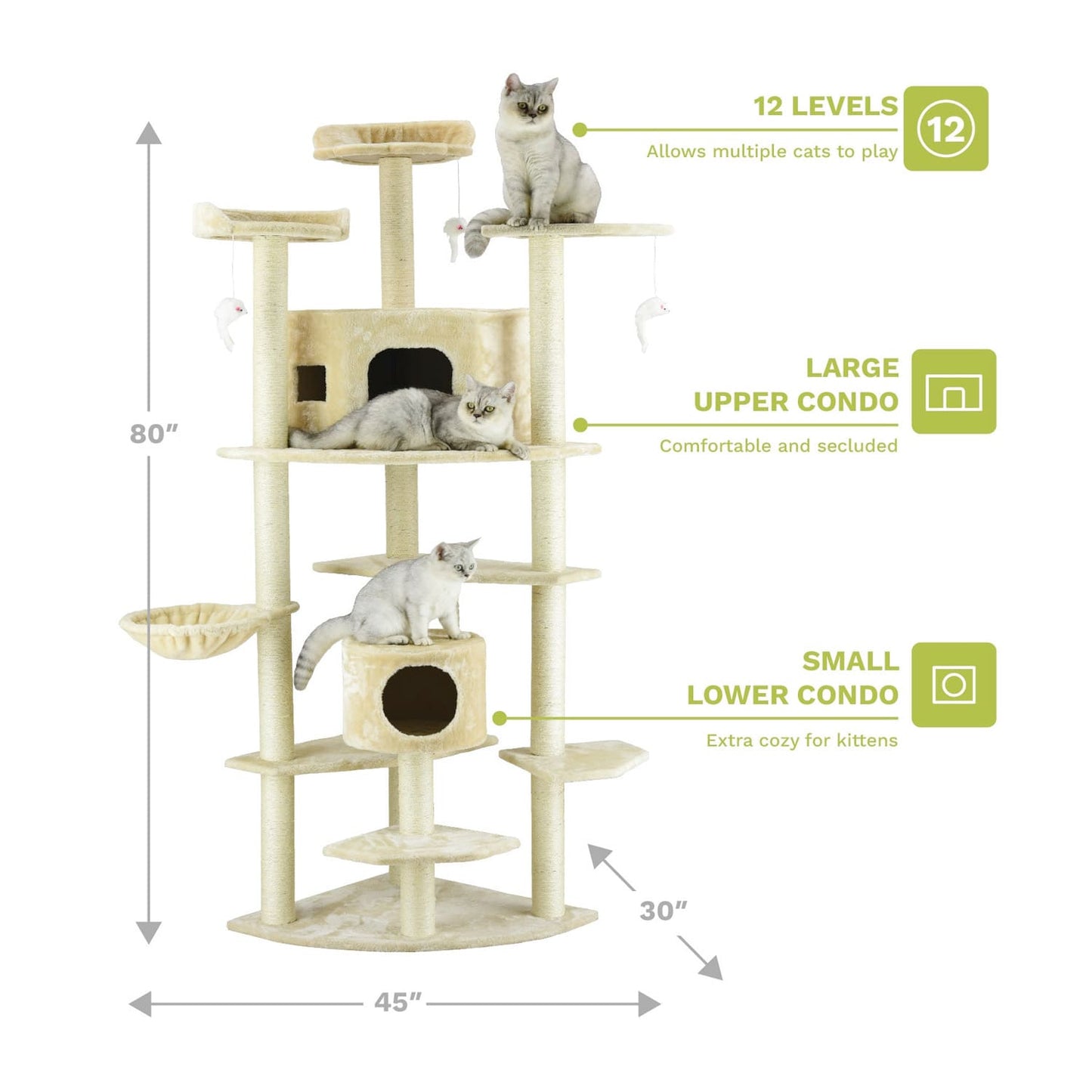 Go Pet Club 80" Classic Cat Tree House Furniture with Sisal Scratching Post