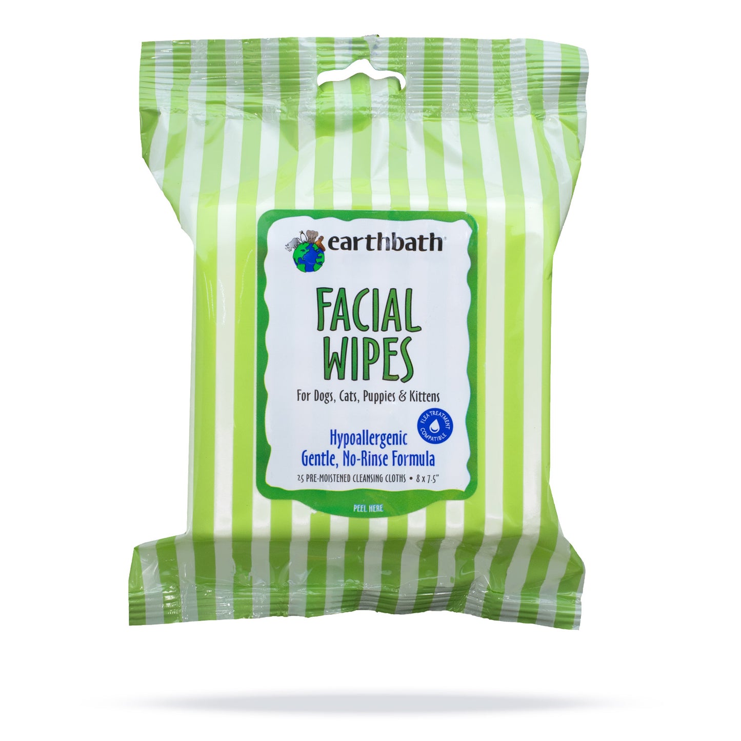 earthbath® Facial Wipes Hypo Allergenic Cucumber Melon for Dogs Cats Puppies & Kittens 25 ct re sealable package