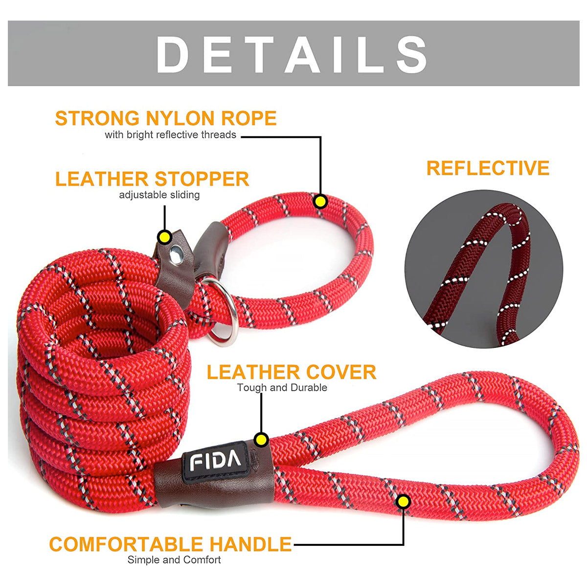 Fida Durable Slip Lead Dog Leash / Training Leash(6ft length, 1/2" thick Rope)