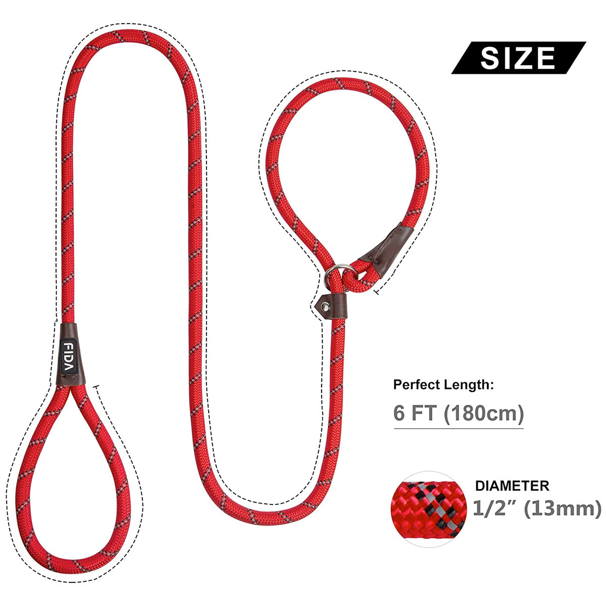 Fida Durable Slip Lead Dog Leash / Training Leash(6ft length, 1/2" thick Rope)