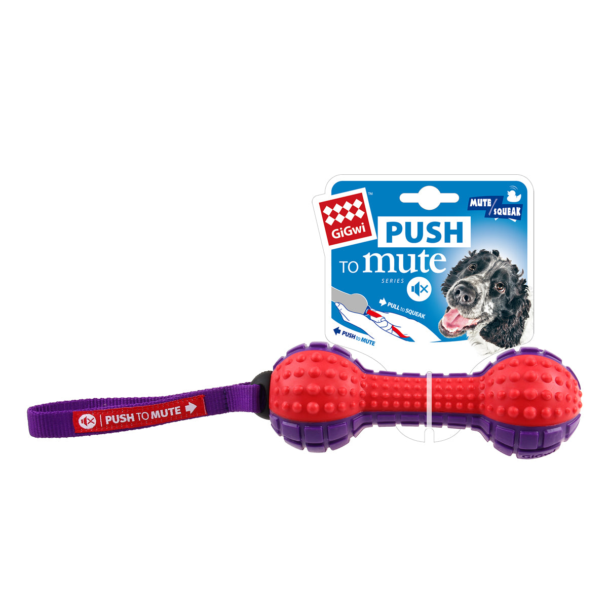 GiGwi Dumbell ‘Push To Mute’ - Red/Purple