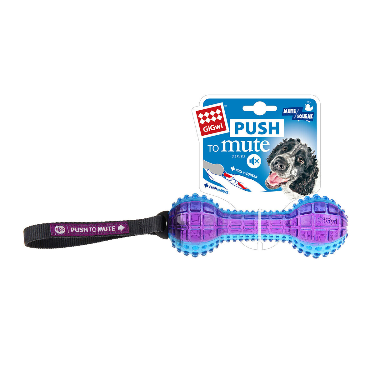 GiGwi Dumbell ‘Push To Mute’ Transparent - Purple / Blue