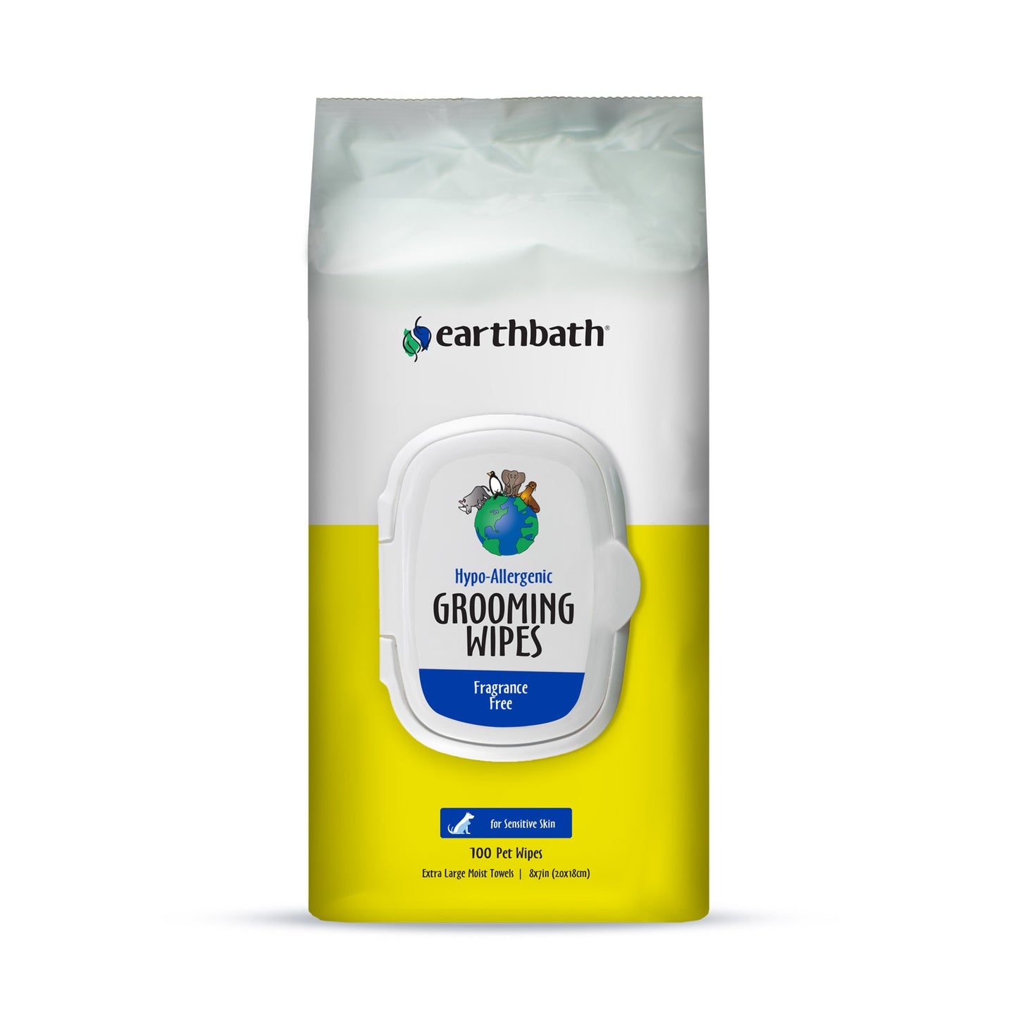 earthbath® Hypo Allergenic Grooming Wipes Fragrance Free Cleans & Conditions 100 ct plant based wipes in re sealable pouch