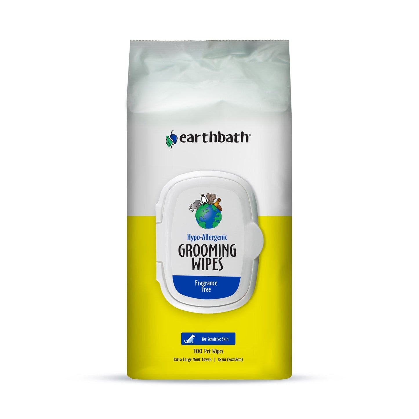 earthbath Hypo Allergenic Grooming Wipes Fragrance Free Cleans & Conditions 100 ct plant based wipes in re sealable pouch
