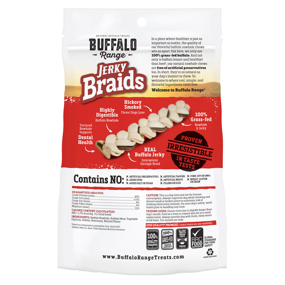 Buffalo Range Natural, Grain Free Jerky Braid Rawhide Chews for Dogs (25/09/2022 Expiry)