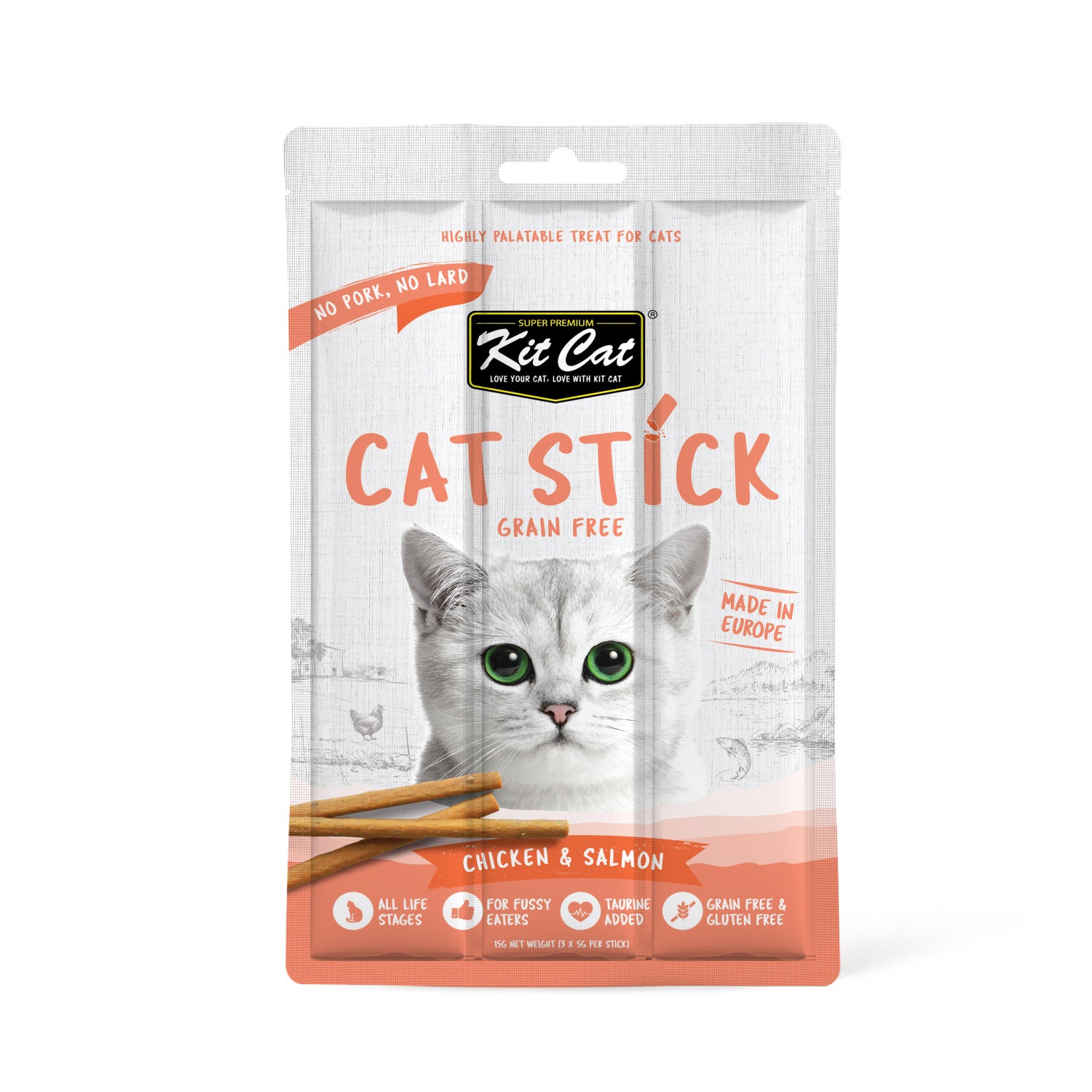 Kit Cat Grain Free Cat Stick Chicken  &  Salmon 15g