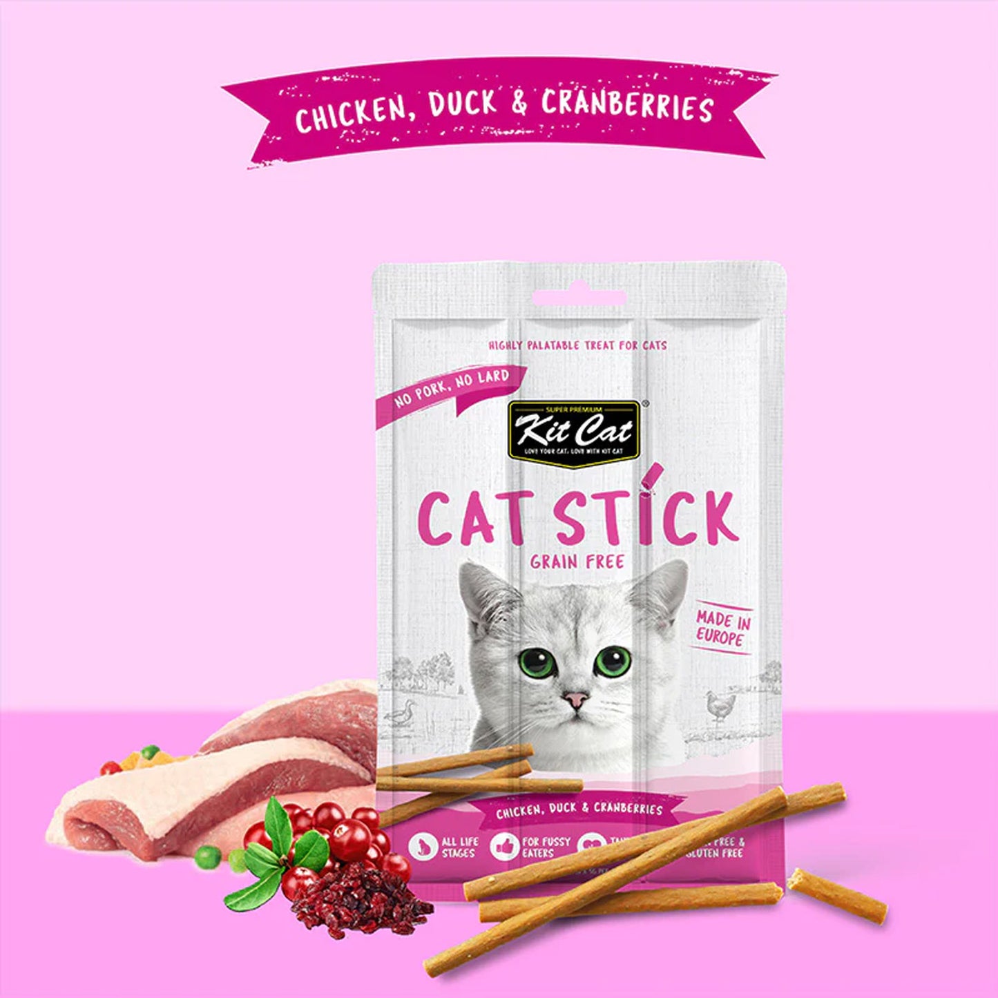 Kit Cat Grain Free Cat Stick Chicken Duck  &  Cranberries 15g