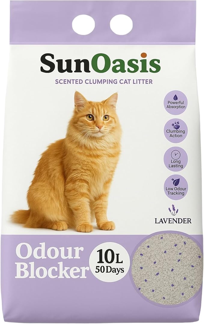 Pack of 3 Sun Oasis Clumping Cat Litter – Lavender Scented, Strong Odor Control, Low Dust, 10 L