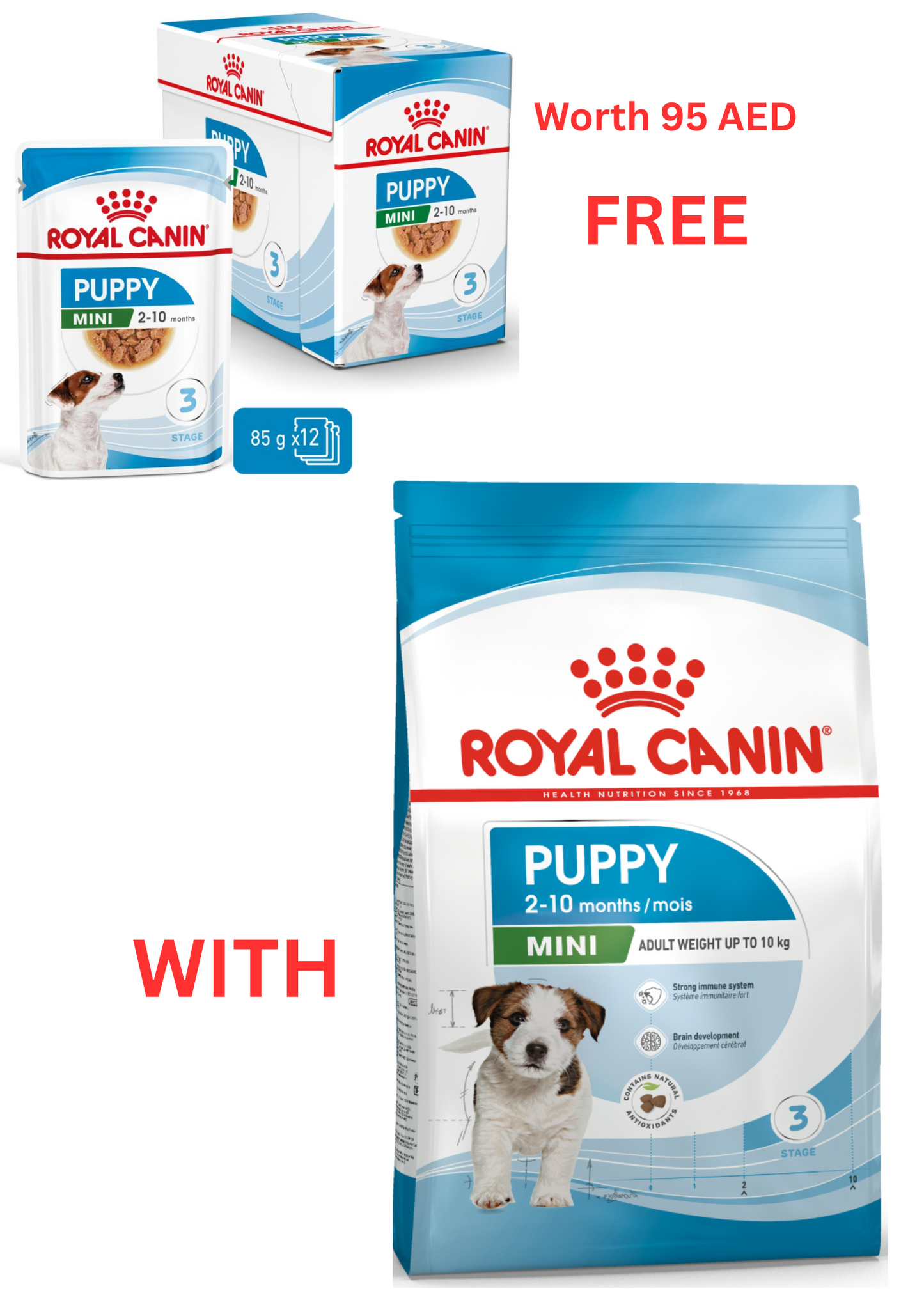 Buy Royal Canin Size Health Nutrition Mini Puppy 2 kg and GET FREE Royal Canin Size Health Nutrition Mini Puppy (Wet Food - Pouches) 12 x 85 gm