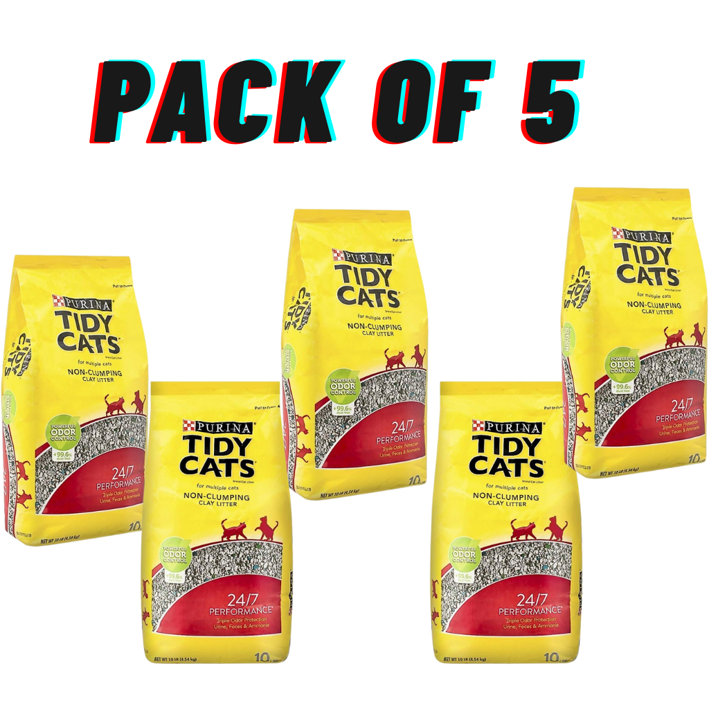 Pack of 5 Purina Tidy 4.5kg Cats 24/7 Performance Clumping Cat Litter with 24/7 Odour Control, Low Dust, Strong Clumping