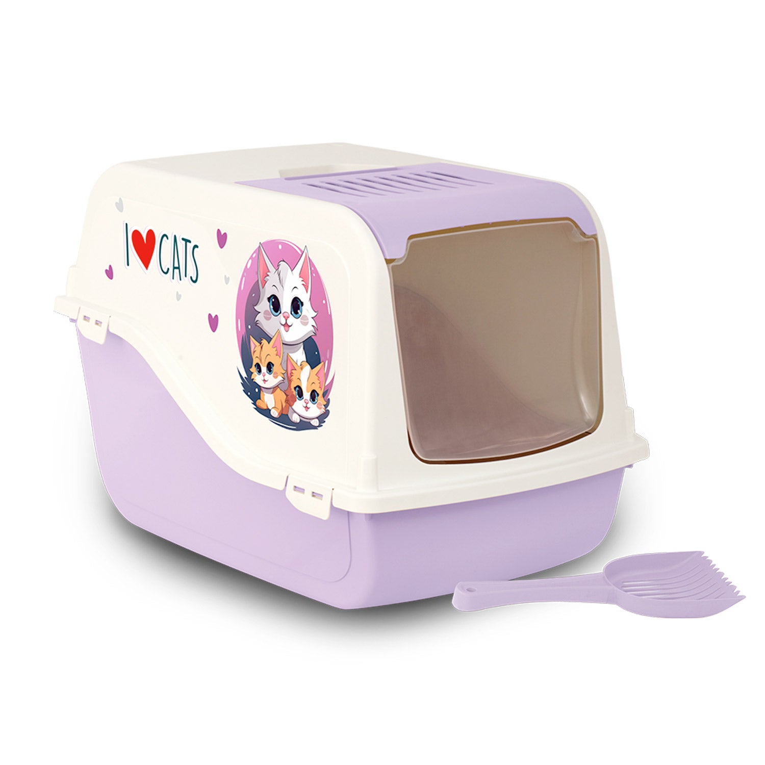 Cat Litter Box ARIEL(TOP FREE) with Cat Clipart - Light Purple