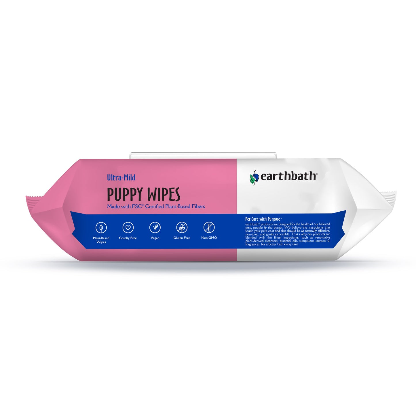 earthbath® Ultra-Mild Puppy Wipes, Wild Cherry, Cleans  &  Conditions, 100 ct plant-based wipes in re-sealable pouch