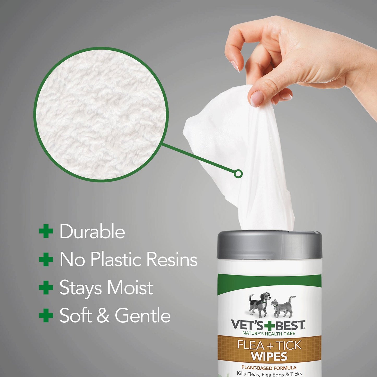 Vet's Best Flea + Tick Dog & Cat Wipes, 50 count