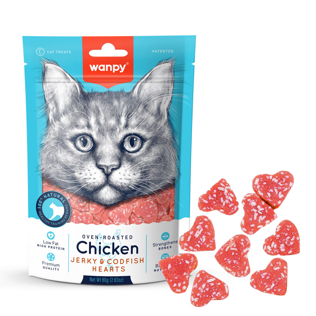 Wanpy Chicken Jerky  &  Codfish Hearts for Cats 80g