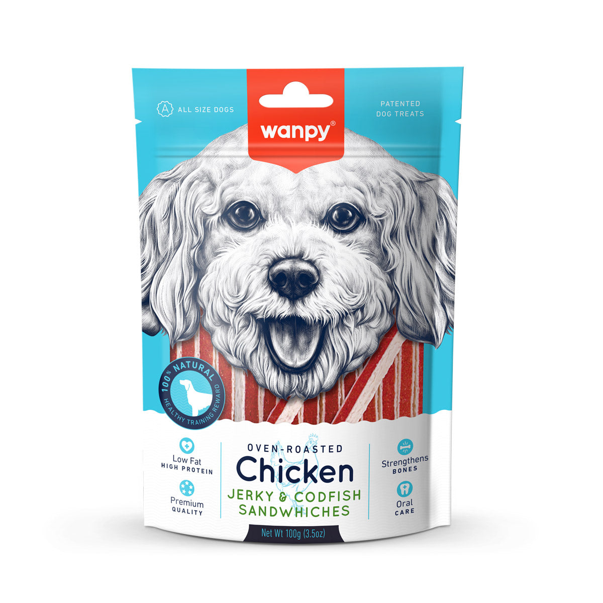 Wanpy Chicken Jerky  &  Codfish Sandwiches 100g