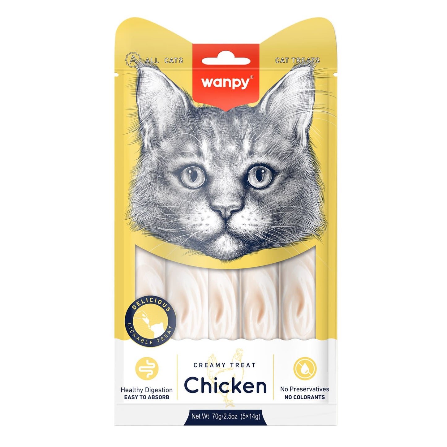 Wanpy Creamy Lickable Cat Treats - Chicken (14gx5)