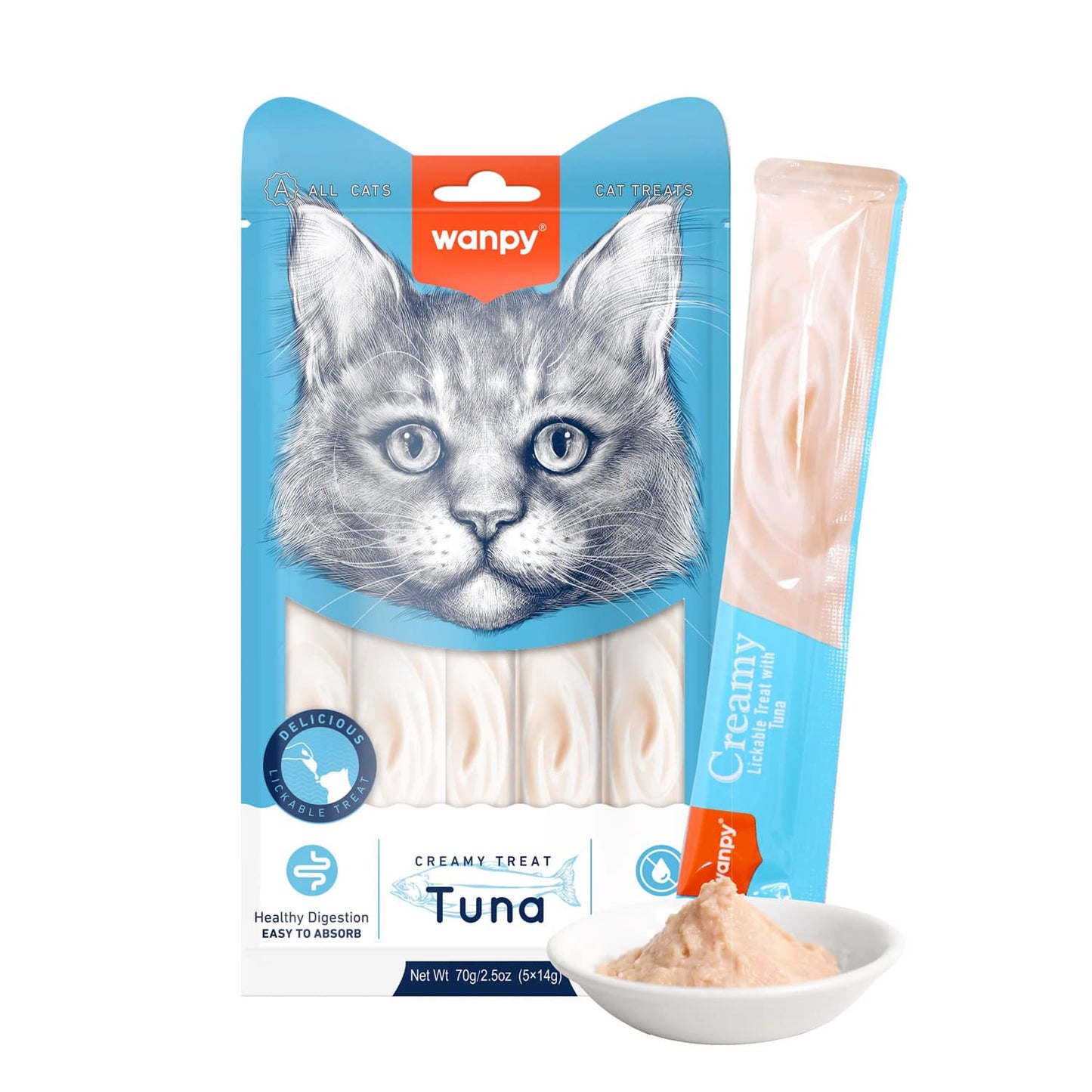 Wanpy Creamy Lickable Cat Treats - Tuna (14gx5)