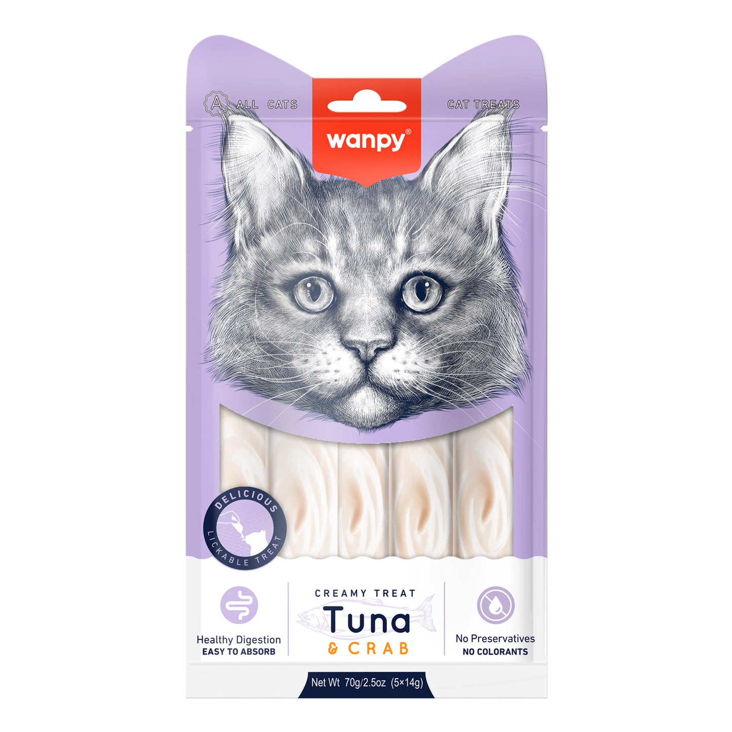 Wanpy Creamy Lickable Cat Treats - Tuna  &  Crab (14gx5)