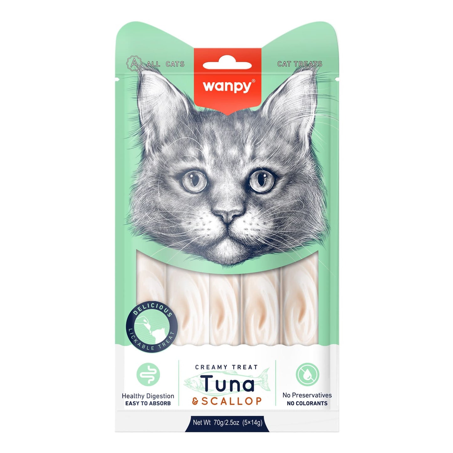 Wanpy Creamy Lickable Cat Treats - Tuna & Scallop (14gx5)