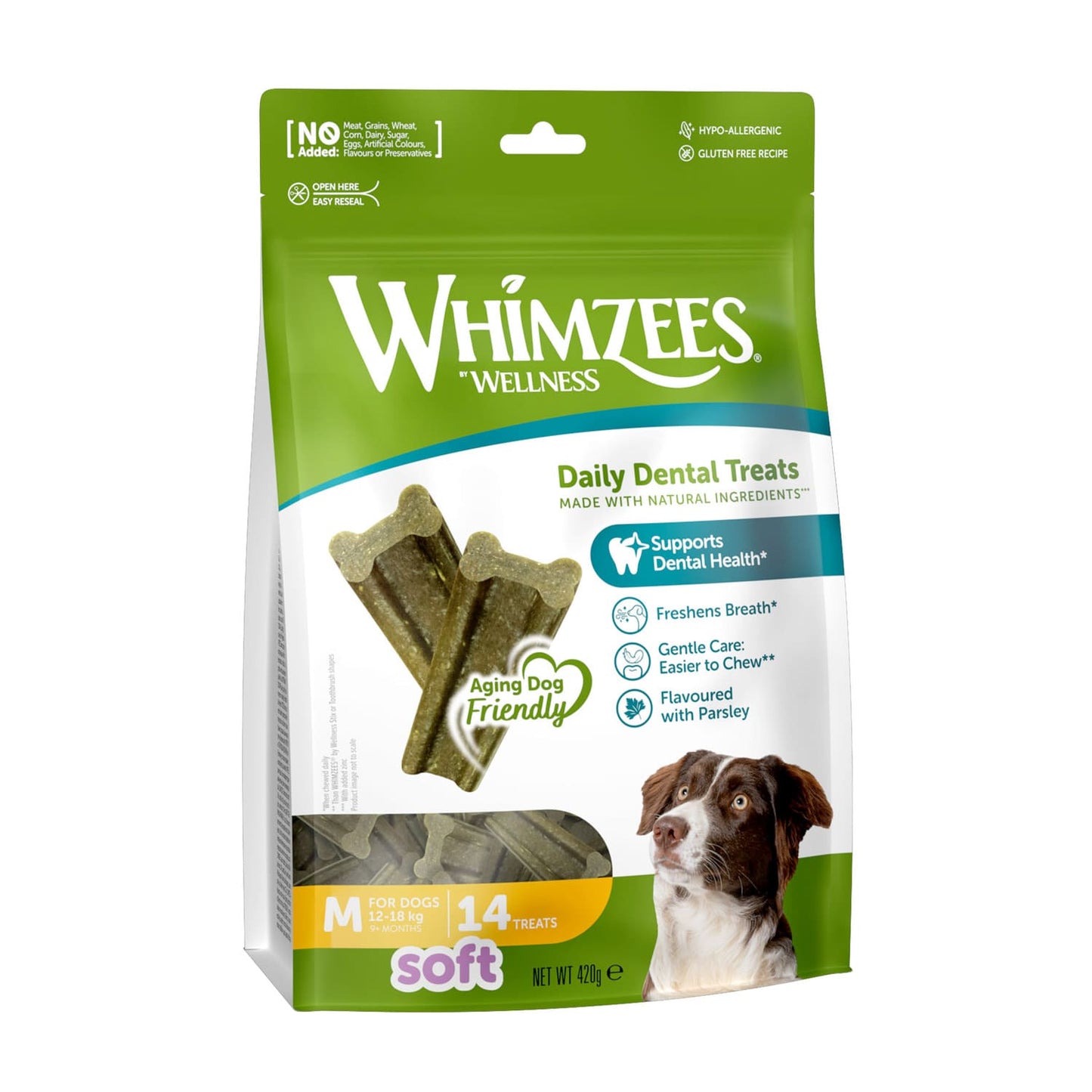 Whimzees Soft Daily Dental Dog Treats Value Bag -  Medium (14 pcs)