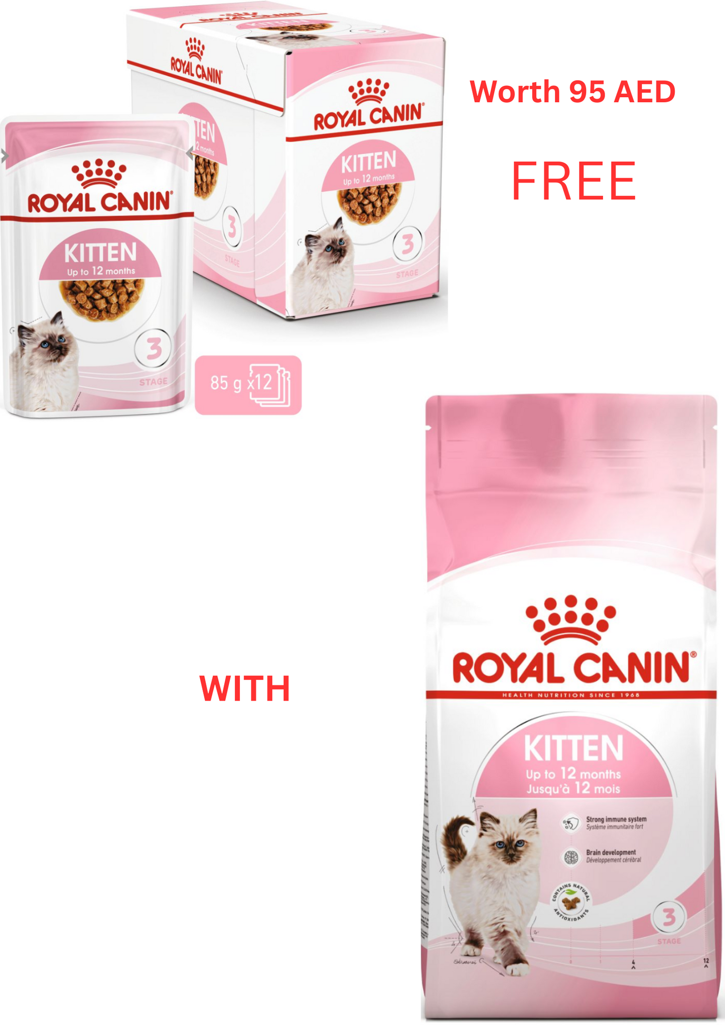 Buy Royal Canin Feline Health Nutrition Kitten 4 kg and Get FREE Royal Canin Feline Health Nutrition Kitten Gravy (Wet Food - Pouches) 12 x 85 g